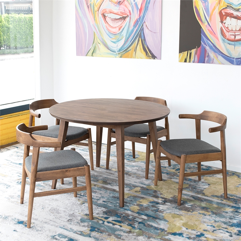 Emani Modern Solid Wood Walnut Dining Room & Kitchen Table and Chairs for 4