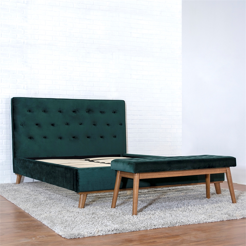 MidCentury Modern Haven Green Velvet (Queen) Platform Bed ASH0009