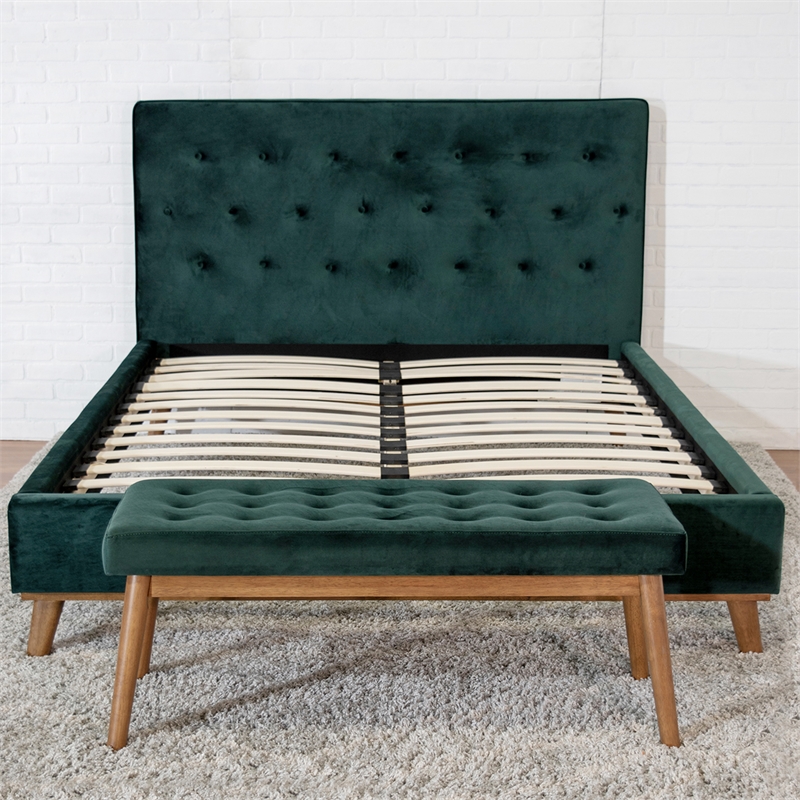 MidCentury Modern Haven Green Velvet (Queen) Platform Bed ASH0009