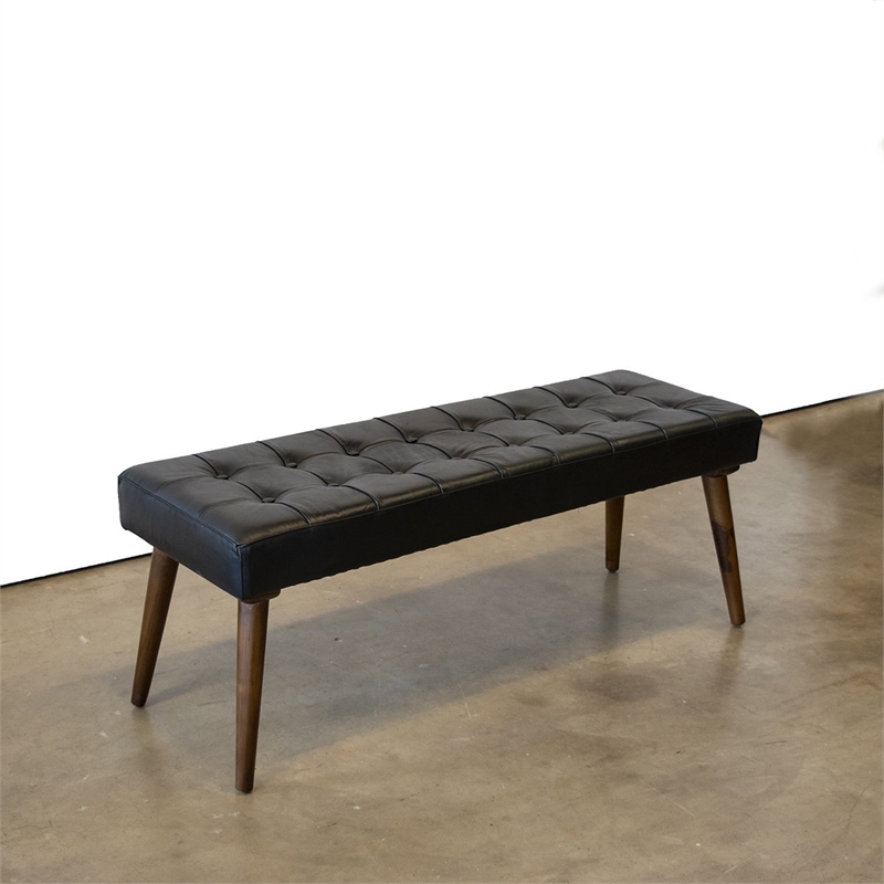 Mid-Century Modern Benji Black Genuine Italian Leather Bench - ASH9101