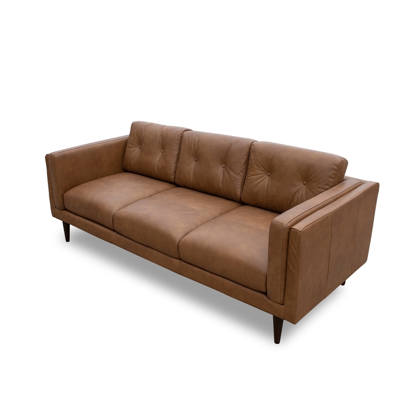 Mid Century Modern West Cognac Tan, Mid Century Modern Milton Tan Leather Sectional Sofa Left Chaise