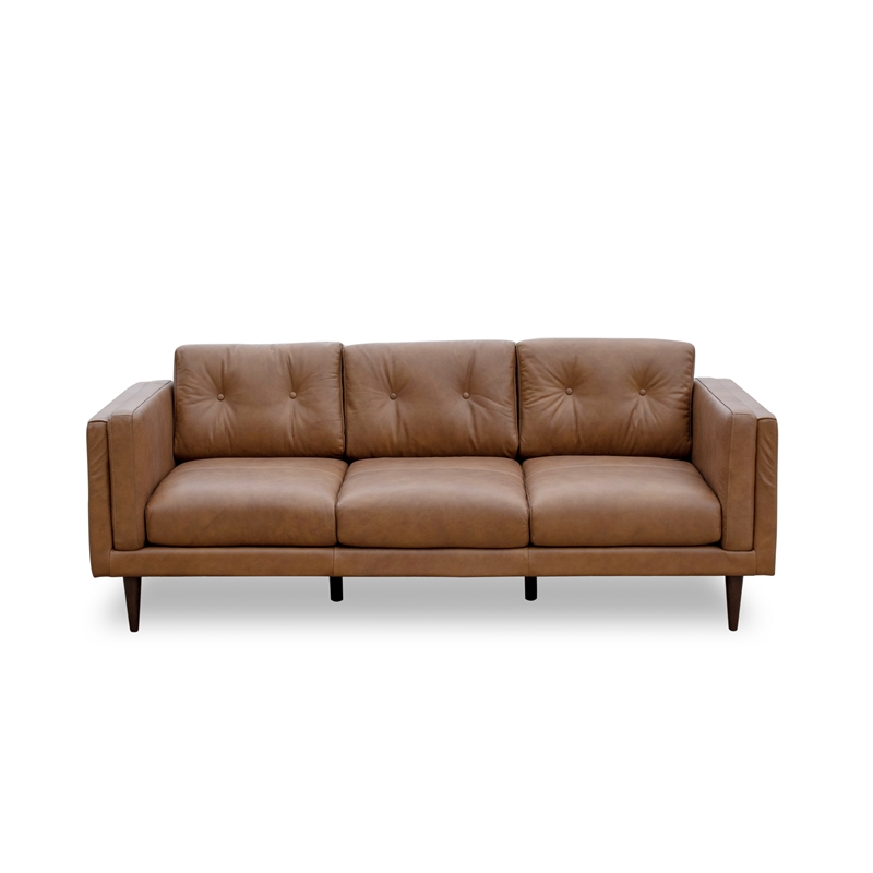 Mid Century Modern West Cognac Tan, Mid Century Modern Milton Tan Leather Sectional Sofa Left Chaise