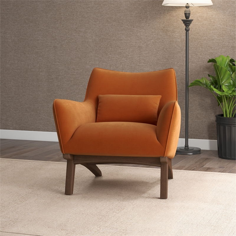 Piedmont Mid Century Modern Furniture Style Orange Velvet Accent Armchair