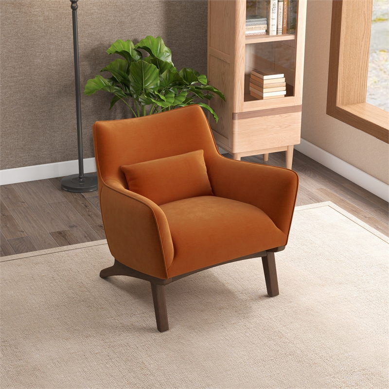 Piedmont Mid Century Modern Furniture Style Orange Velvet Accent Armchair