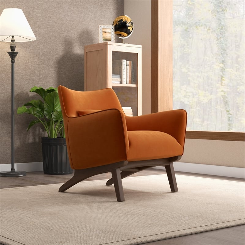 Piedmont Mid Century Modern Furniture Style Orange Velvet Accent Armchair