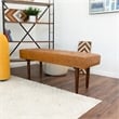Benji Mid-Century Modern Rectangular Genuine Leather Upholstered Bench in Tan