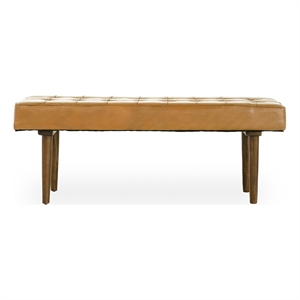 Benji Mid-Century Modern Rectangular Genuine Leather Upholstered Bench in Tan