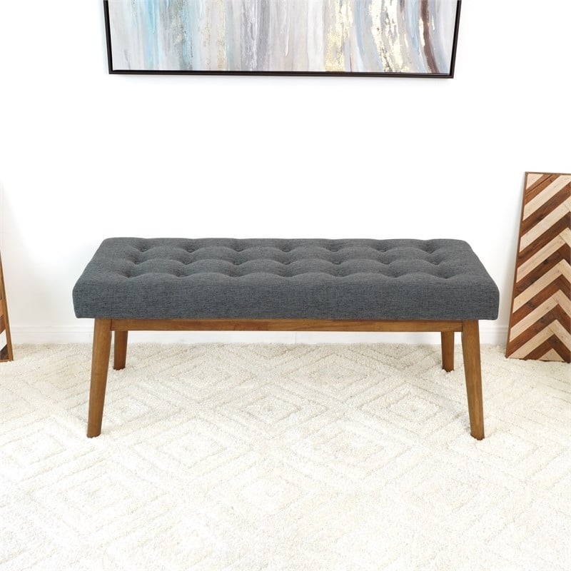 Rexton Mid-Century Modern Gray Fabric Bench