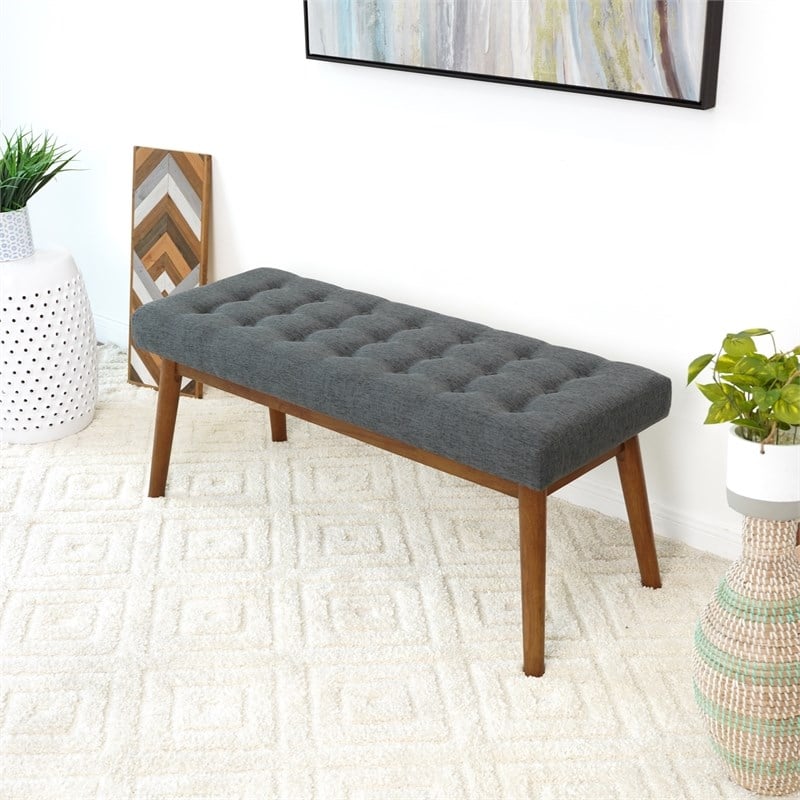 Rexton Mid-Century Modern Gray Fabric Bench