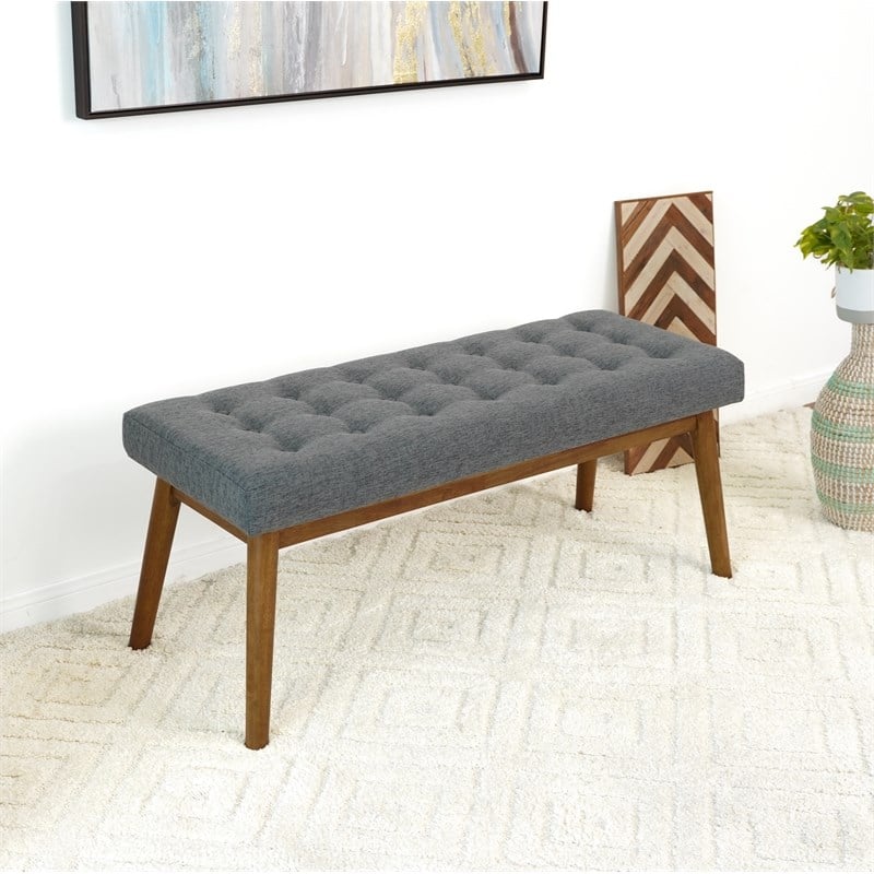 Rexton Mid-Century Modern Gray Fabric Bench