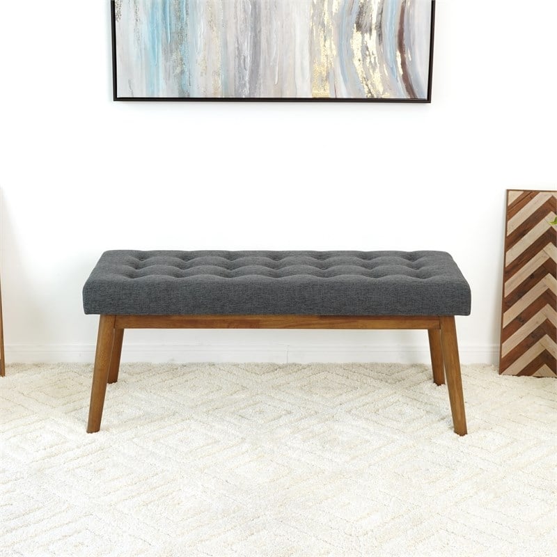 Rexton Mid-Century Modern Gray Fabric Bench