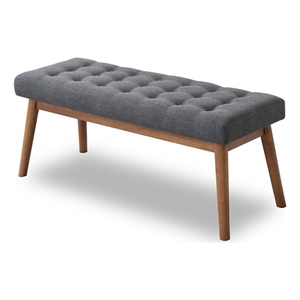 mid-century modern rexton gray fabric bench
