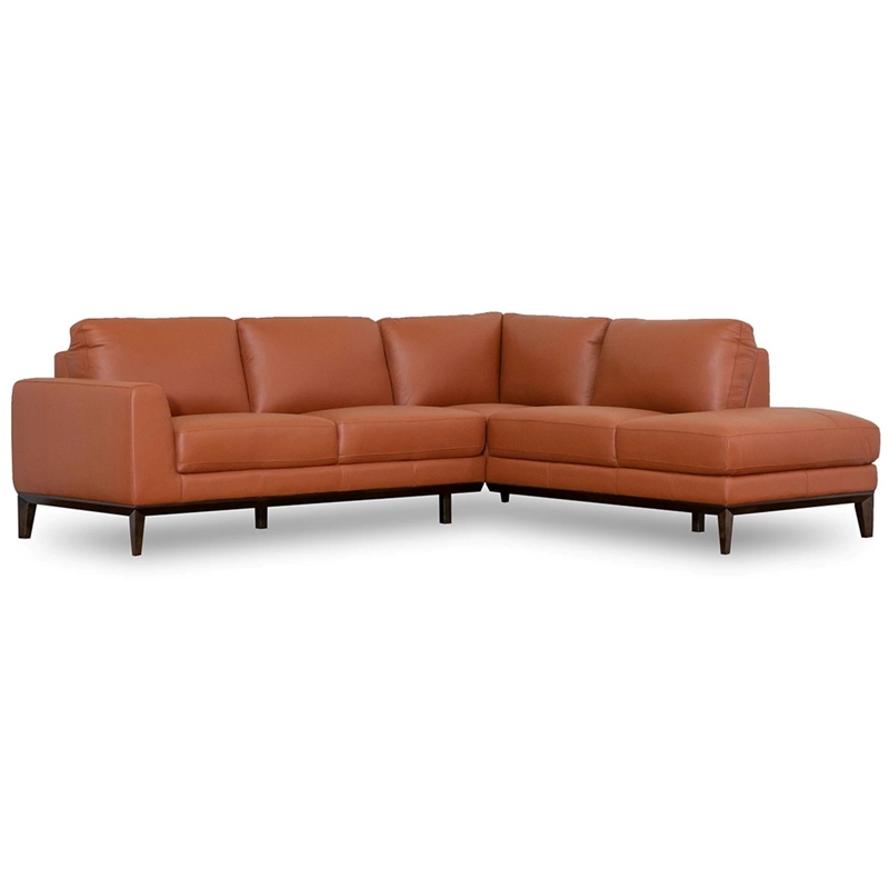 Milton Mid Century L Shaped Tight Back Leather Left Facing Sectional In Orange Cymax Business Milton Mid Century L Shaped Tight Back, Mid Century Modern Milton Leather Sectional Sofa