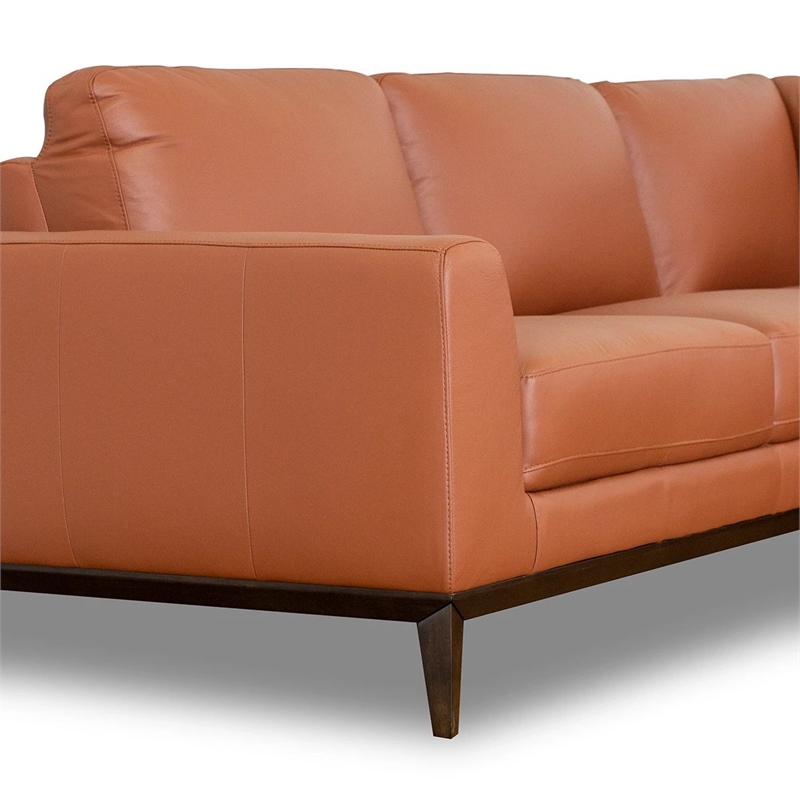 Milton Mid Century L Shaped Tight Back Leather Left Facing Sectional In Orange Cymax Business Milton Mid Century L Shaped Tight Back, Mid Century Modern Milton Leather Sectional Sofa