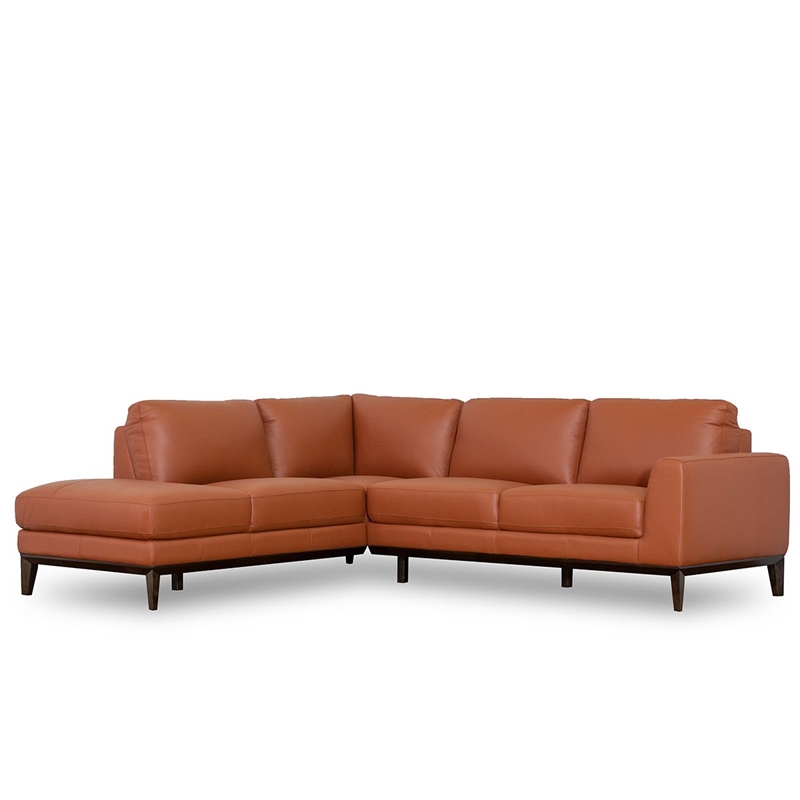MidCentury Modern Milton Orange Leather Sectional Sofa (Left Chaise