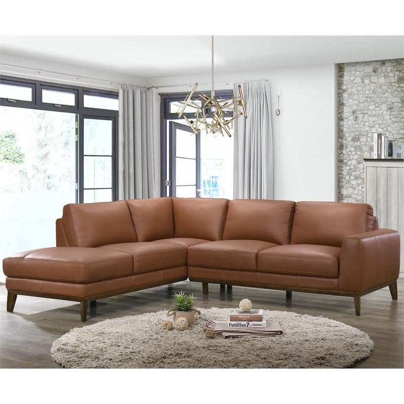 Milton Mid Century L Shaped Tight Back Leather Right Facing Sectional In Orange Cymax Business Milton Mid Century L Shaped Tight Back, Mid Century Modern Milton Leather Sectional Sofa