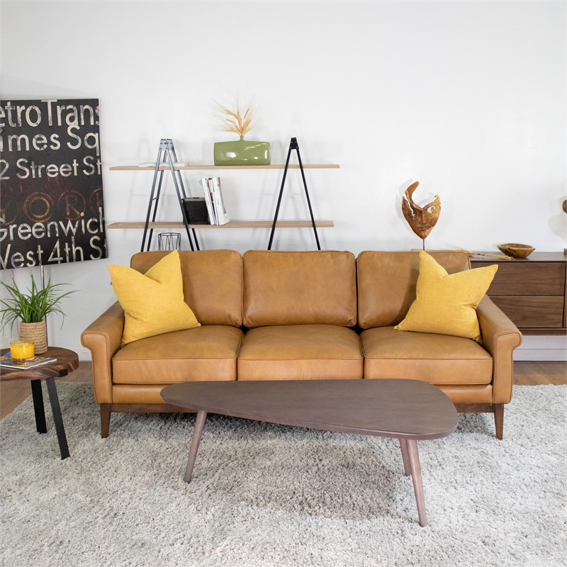MidCentury Modern Vera Cognac Tan Leather Sofa ASH3758