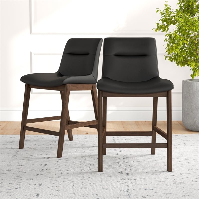 Ashcroft Helena Leather Upholstered Counter Stool in Black (Set of 2)