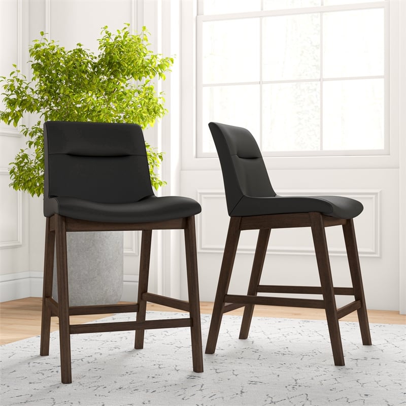 Ashcroft Helena Leather Upholstered Counter Stool in Black (Set of 2)