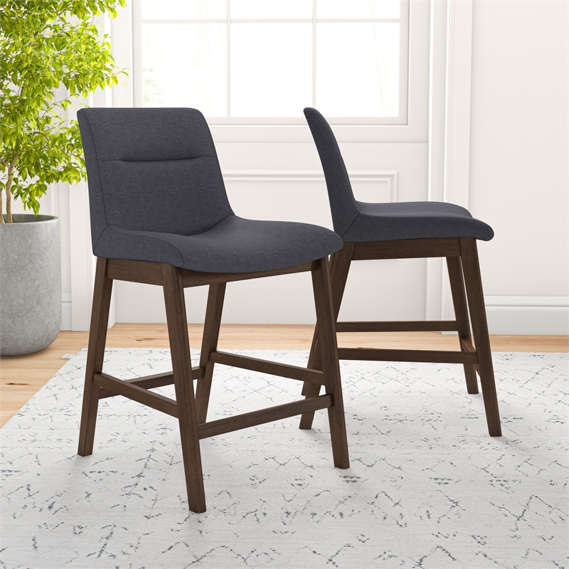 Ashcroft Helena Square Fabric Upholstered Counter Stool in Dark Gray (Set of 2)