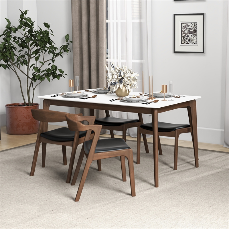 Roxy Mid-Century Modern Faux Leather Dining Chair in Black (Set of 2)