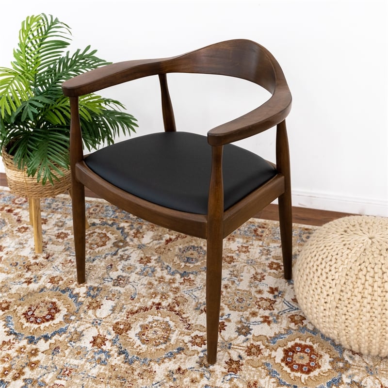 Eva Mid-Century Modern Pu Leather Upholstered Dining Chair in Black