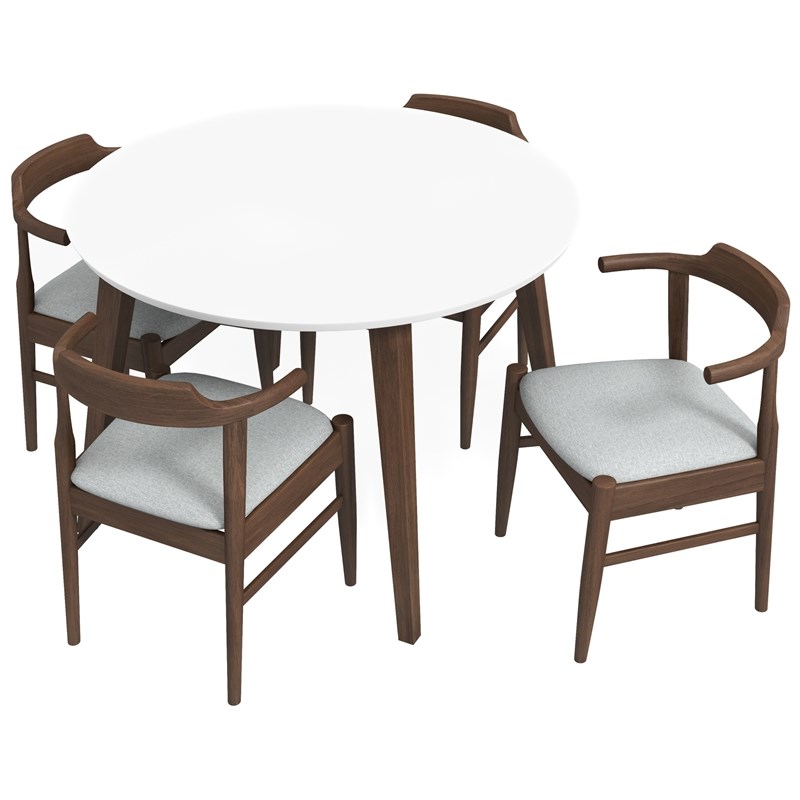 Emerald Modern Solid Wood White Dining Room & Kitchen Table and Chairs for 4