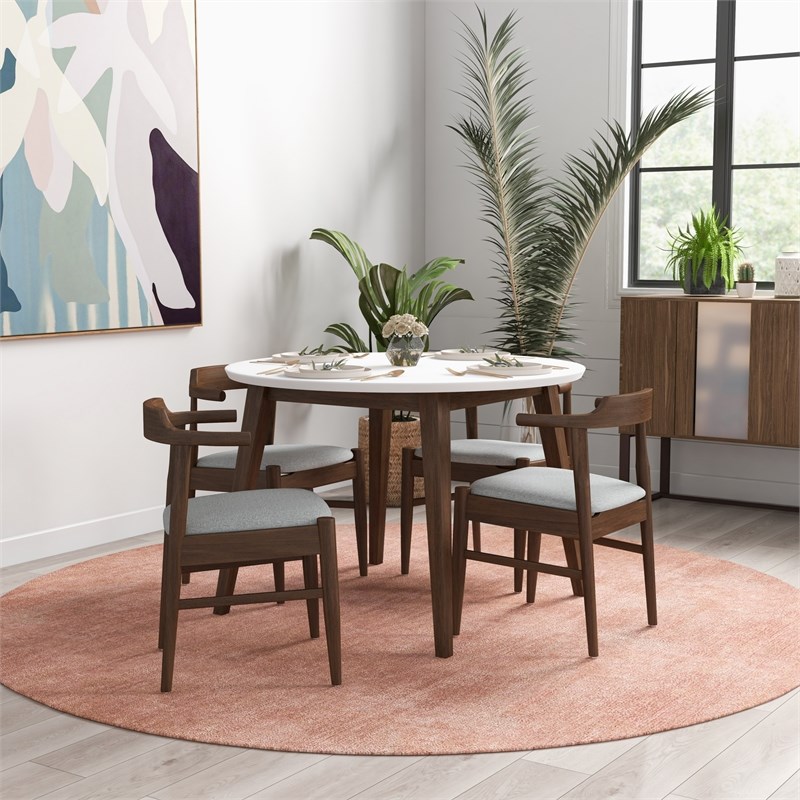 Emerald Modern Solid Wood White Dining Room & Kitchen Table and Chairs for 4