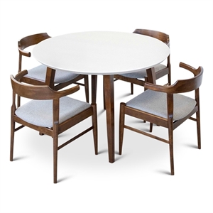 5-piece emerald mid-century modern dining set solid wood table and gray chairs