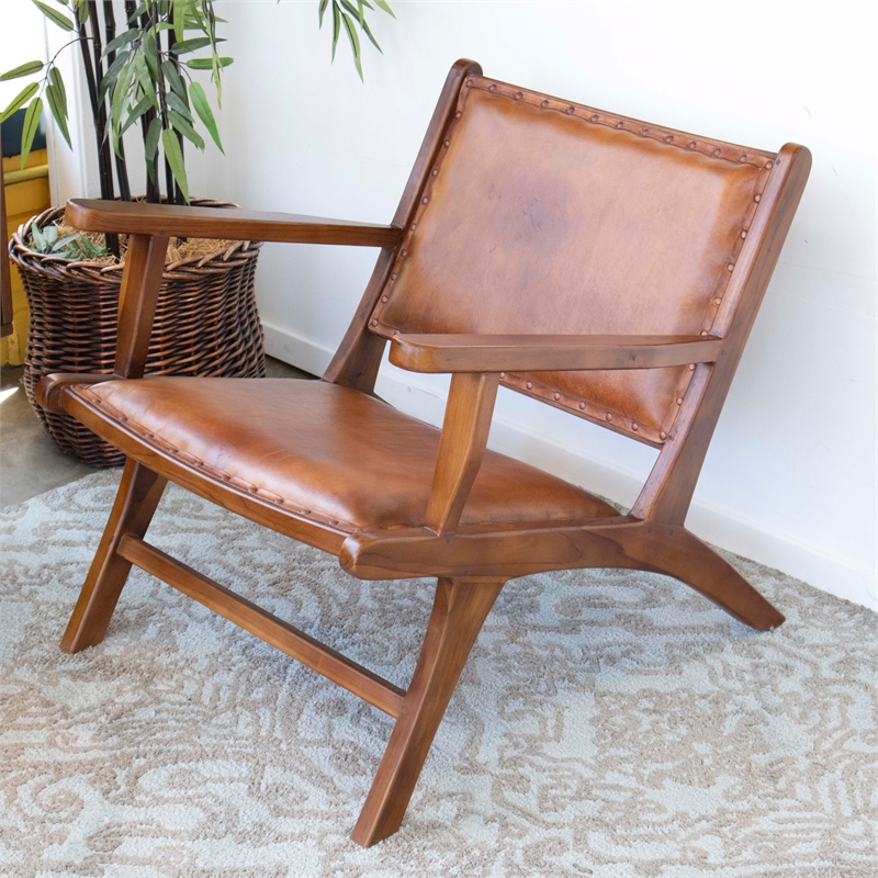 Mid Century Modern Ananya Cognac Tan Leather Accent Chair
