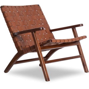 larisa  luxury modern knitting full grain leather cognac tan accent armchair