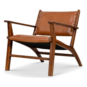 Sahana Modern Furniture Style Wide Top Leather Cognac Tan Accent Armchair