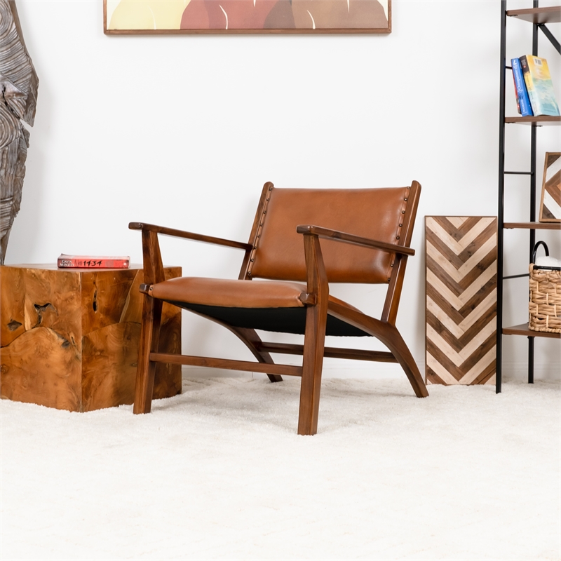Sahana Modern Furniture Style Wide Top Leather Cognac Tan Accent Armchair