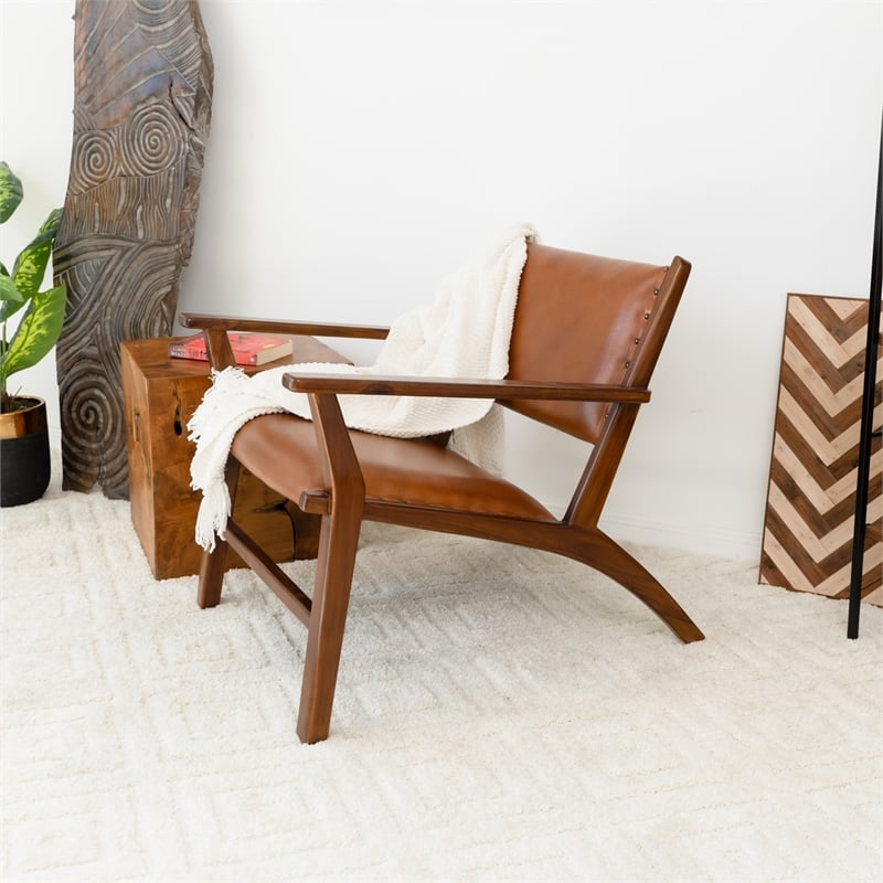 Sahana Modern Furniture Style Wide Top Leather Cognac Tan Accent Armchair