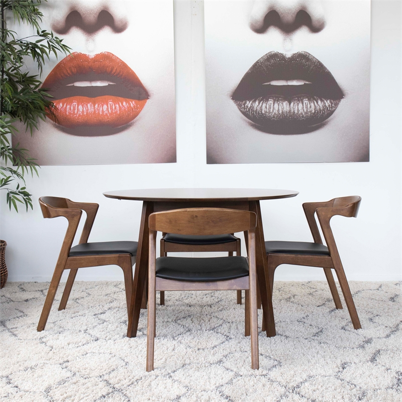 Cali Modern Solid Wood Walnut Dining Room & Kitchen Table and Chairs for 4