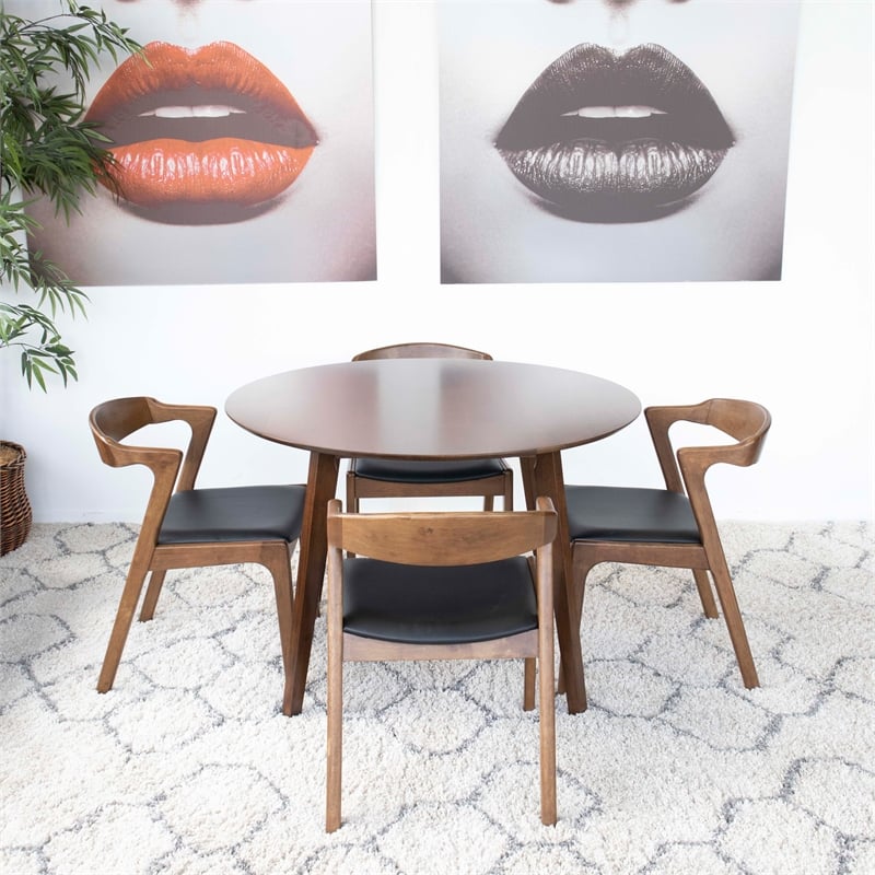 Cali Modern Solid Wood Walnut Dining Room & Kitchen Table and Chairs for 4