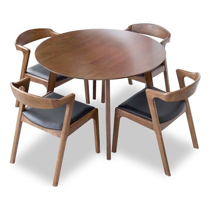 Cali Modern Solid Wood Walnut Dining Room & Kitchen Table and Chairs for 4