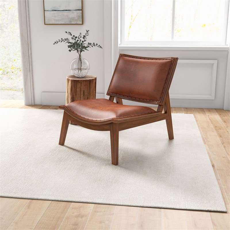Debra Mid Century Modern Living Room Leather Accent Chair in Tan Cognac