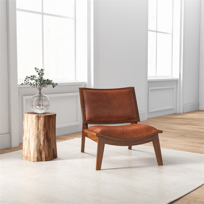 Debra Mid Century Modern Living Room Leather Accent Chair in Tan Cognac