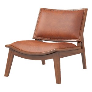 Debra Mid Century Modern Living Room Leather Accent Chair in Tan Cognac