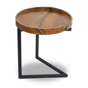 jones mid-century modern round solid wood end table in brown
