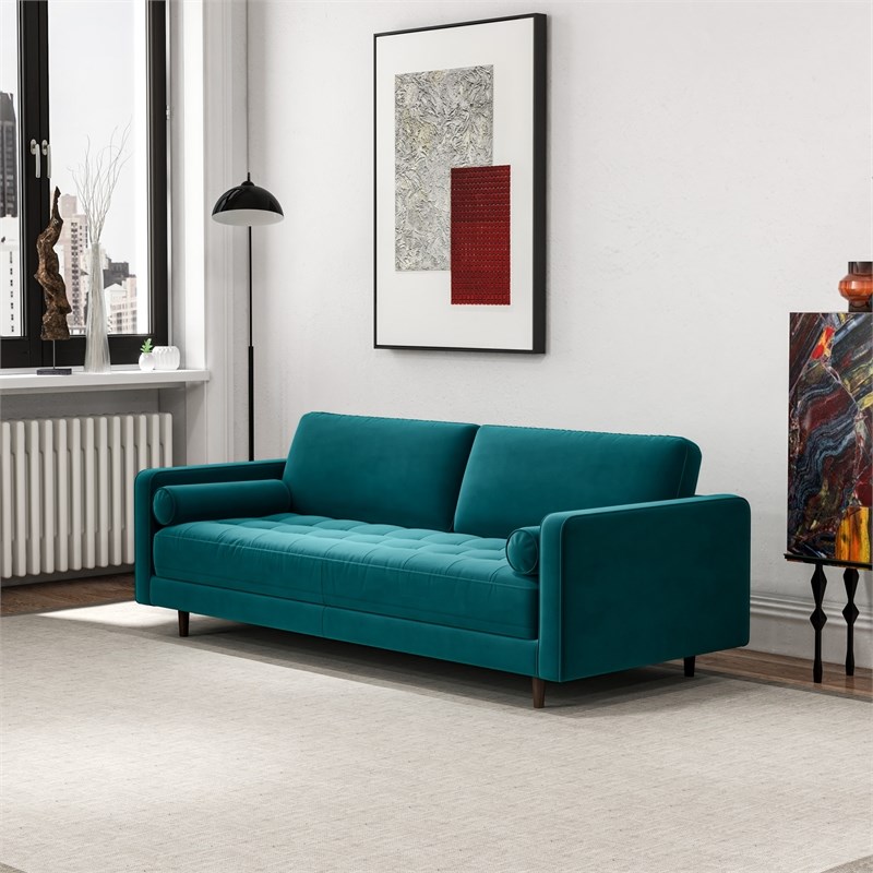 Dexter Mid Century Modern Furniture Style Turquoise Velvet