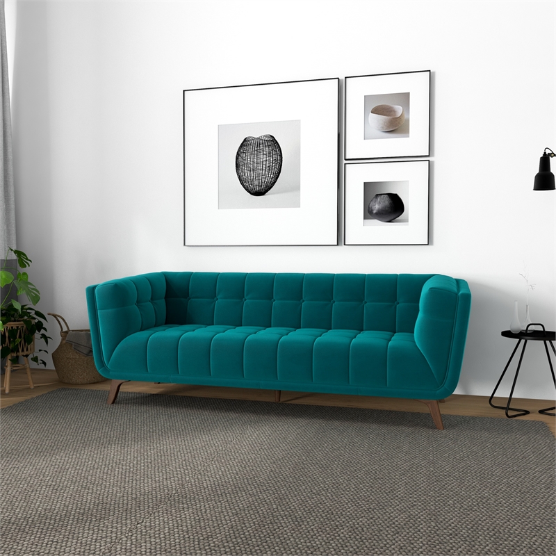 Teal mid deals century modern sofa