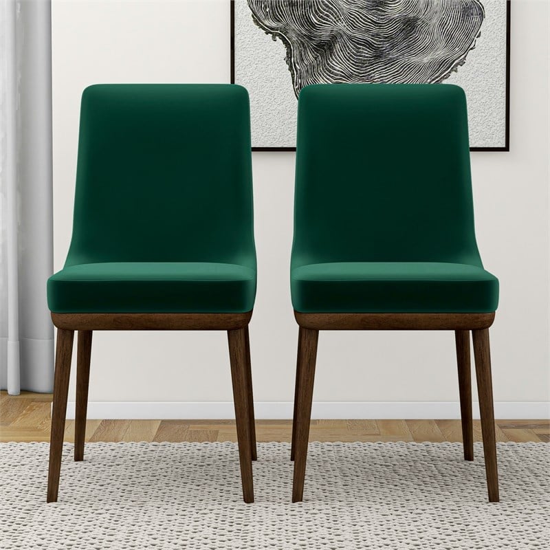 Grayson Mid-Century Modern Velvet Dining Chair in Green (Set of 2)