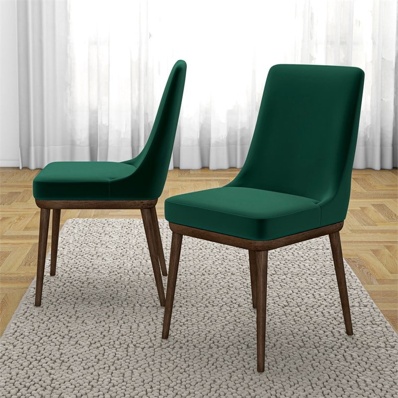 Grayson Mid-Century Modern Velvet Dining Chair in Green (Set of 2)