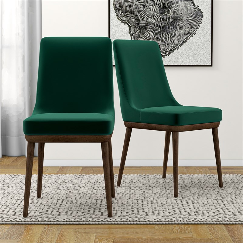 Grayson Mid-Century Modern Velvet Dining Chair in Green (Set of