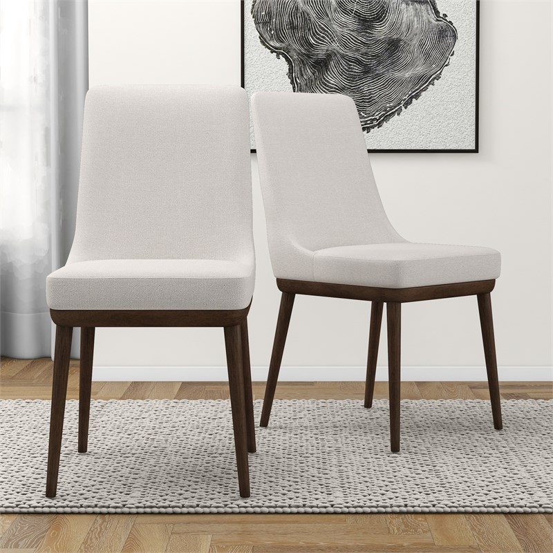 Grayson Mid-Century Modern Polyester Blend Fabric Dining Chair in Beige (Pair)