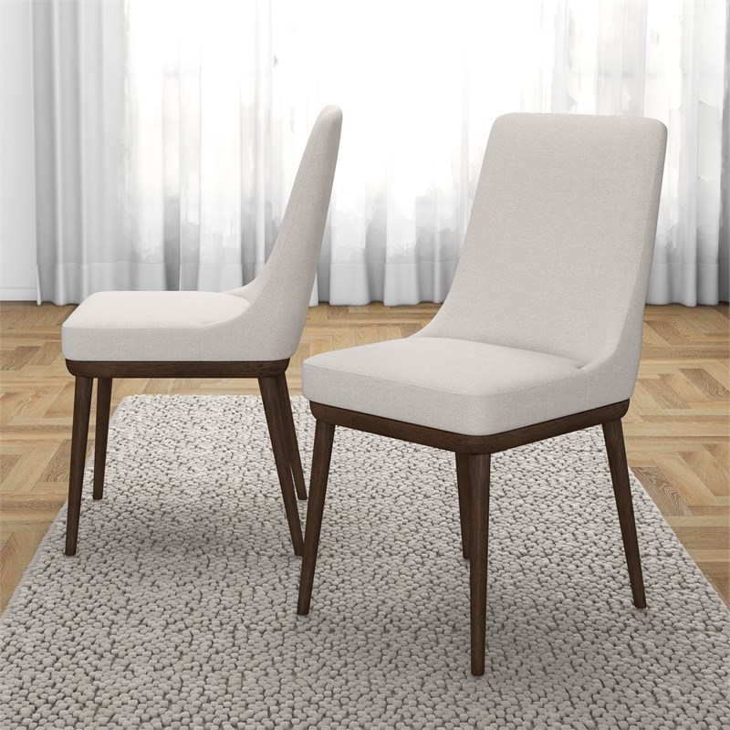 Grayson Mid-Century Modern Polyester Blend Fabric Dining Chair in Beige (Pair)