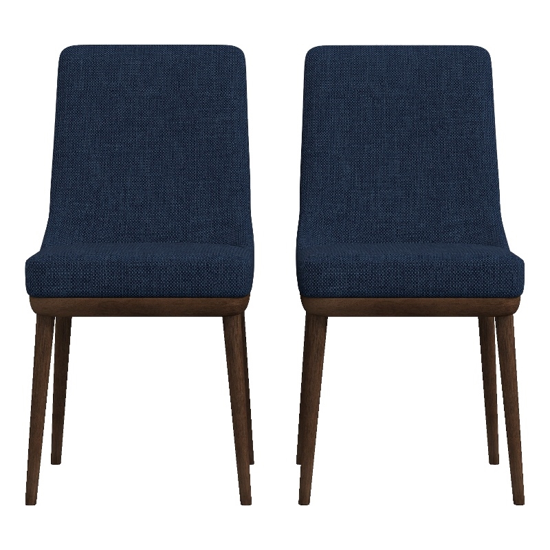 Grayson Mid-Century Modern Polyester Blend Fabric Dining Chair in Blue (Pair)
