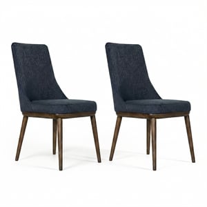 Grayson Mid-Century Modern Polyester Blend Fabric Dining Chair in Blue (Pair)